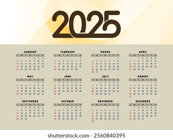 New year 2025 annual calendar elegant background vector