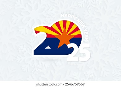 Nuevo año 2025 para Arizona sobre fondo de copo de nieve. Saludo Arizona con nuevo año 2025.