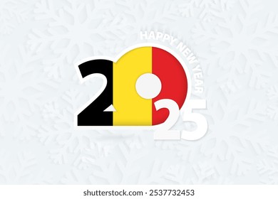 New Year 2025 for Belgium on snowflake background. Greeting Belgium with new 2025 year.