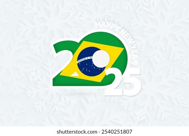 Ano Novo 2025 para o Brasil em fundo floco de neve. Cumprimentar o Brasil com o novo ano de 2025.