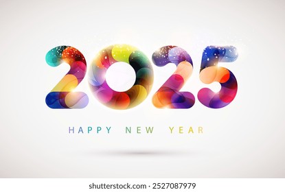 New year 2025. Bright multicolored numbers on white background. Greeting card design. Colorful festive lettering.