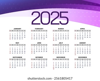 New year 2025 calendar wave style design vector