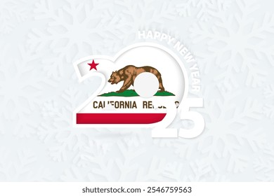 New Year 2025 for California on snowflake background. Greeting California with new 2025 year.