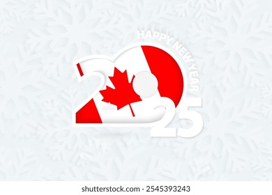 Nuevo año 2025 para Canadá sobre fondo de copo de nieve. Saludo a Canadá con el nuevo año 2025.