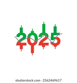 New Year 2025 with Candle graph White background. Financial business success concept.