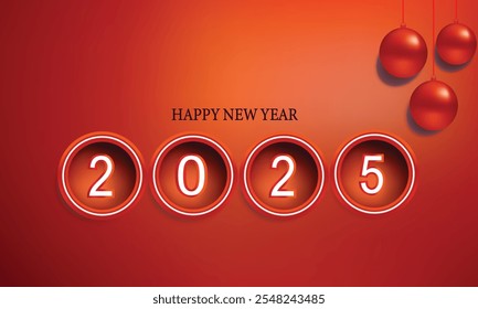 New Year 2025 Celebration Banner on Vibrant Background with Elegant 3D Text and Festive Greetings - Perfect for Holiday Cards, Invitations, Holiday Wishes, and New Year Cards