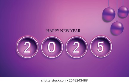 New Year 2025 Celebration Banner on Vibrant Background with Elegant 3D Text and Festive Greetings - Perfect for Holiday Cards, Invitations, Holiday Wishes, and New Year Cards