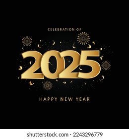 New year 2025 celebration gold greeting poster vector illustration.