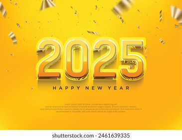 New Year 2025. New Year 2025 celebration with shiny numbers and modern concept. Minimalist trendy vector premium design for branding, cover, banner and card.