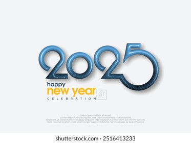 New Year 2025 celebration with unique and rare 3d numbers with a touch of modern effects. Happy New Year 2025 celebration background design.