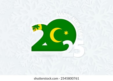 New Year 2025 for Cocos Islands on snowflake background. Greeting Cocos Islands with new 2025 year.