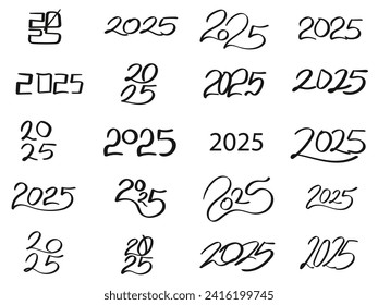 New year 2025 collection. calligraphy hand writing vector