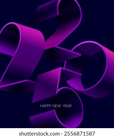 New year 2025. Color 3D numbering design. Geometric greeting card with isometric calendar date.