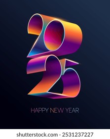 New year 2025. Colored 3D numbering design. Festive greeting card with calendar date.