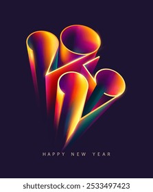 New year 2025. Colored 3D lettering design. Festive greeting card template.