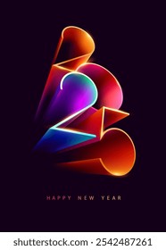 New year 2025. Colored 3D lettering design. Festive greeting card template.