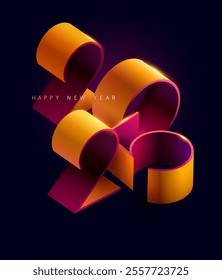 New year 2025. Colored 3D numbering design. Festive greeting card with calendar date.
