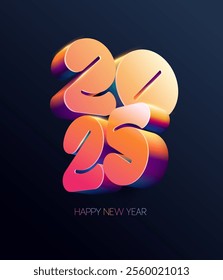 New year 2025. Colored 3D lettering design. Festive greeting card template.