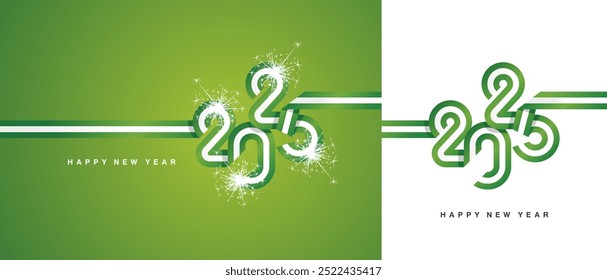 Ano Novo 2025 fita contínua na forma de 2025. Abstrato bandeira branca verde da Nigéria forma 2025 logotipo com brilho fogo de artifício isolado no fundo branco e verde