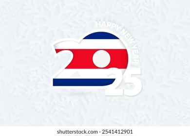 New Year 2025 for Costa Rica on snowflake background. Greeting Costa Rica with new 2025 year.