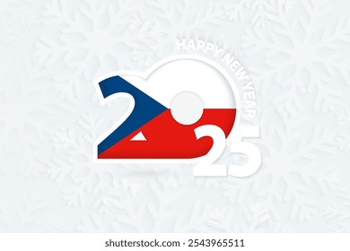 New Year 2025 for Czech Republic on snowflake background. Greeting Czech Republic with new 2025 year.