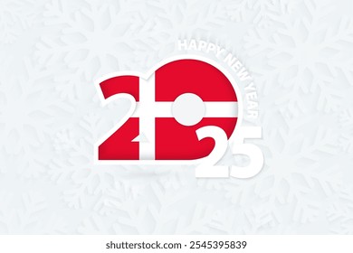 New Year 2025 for Denmark on snowflake background. Greeting Denmark with new 2025 year.