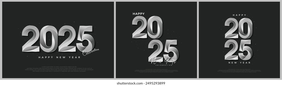 New Year 2025 Design Set with simple number style and simple colors. Modern premium vector design for a banner, cover and social media post.