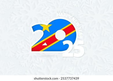 New Year 2025 for DR Congo on snowflake background. Greeting DR Congo with new 2025 year.