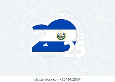 Neujahr 2025 für El Salvador auf Schneeflocken-Hintergrund. Gruß El Salvador mit neuen 2025 Jahr.