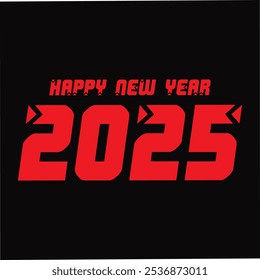 New year 2025 Elegant typography logo vector illustration. Happy New Year 2025 Lettering greeting card on black Background. New year colorful logo, sticker for banner, poster. eps art design.
