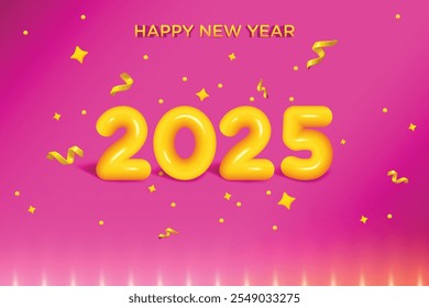 New Year 2025 Fluid Effect Text On Pink Background. New Year's Eve Clearance Sale Offer Theme Vector Illustration For Greeting, Invite Card, Website, Banner, Poster, Flyer, Etc.