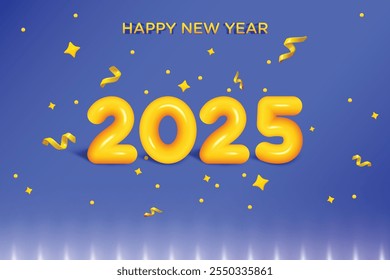 New Year 2025 Fluid Effect Text On Blue Background. New Year's Eve Clearance Sale Offer Theme Vector Illustration For Greeting, Invite Card, Website, Banner, Poster, Flyer, Etc.