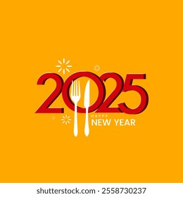 The New Year 2025 Food restaurant chefs'  logo social media banner poster cover design concept, Vector illustration