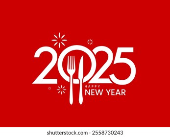 The New Year 2025 Food restaurant chefs'  logo social media banner poster cover design concept, Vector illustration