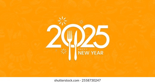 The New Year 2025 Food restaurant chefs'  logo social media banner poster cover design concept, Vector illustration