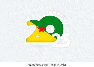 New Year 2025 for French Guiana on snowflake background. Greeting French Guiana with new 2025 year.