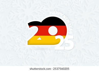 Neujahr 2025 für Deutschland auf Schneeflocken-Hintergrund. Wir begrüßen Deutschland mit dem neuen Jahr 2025.