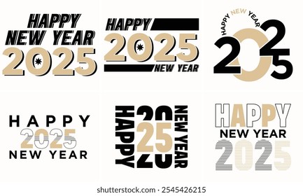 New Year 2025 gold  logo  set, New Year logo icons,Happy 2025 Typography  Design,2025 gold Design Bundle