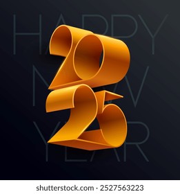 New year 2025. Golden 3D lettering design. Greeting card template.