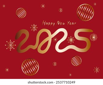 New Year 2025, golden snowflakes on a red background, vector drawing, eps 10