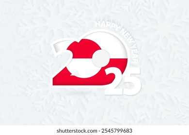 New Year 2025 for Greenland on snowflake background. Greeting Greenland with new 2025 year.
