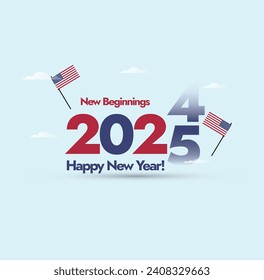 New year 2025. Happy new year 2025 from America with American flag. New year 2025 coming soon. Let's have happy New beginnings. 
