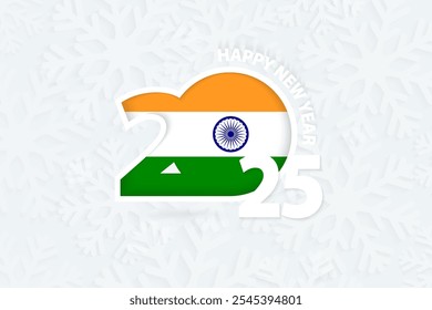 New Year 2025 for India on snowflake background. Greeting India with new 2025 year.