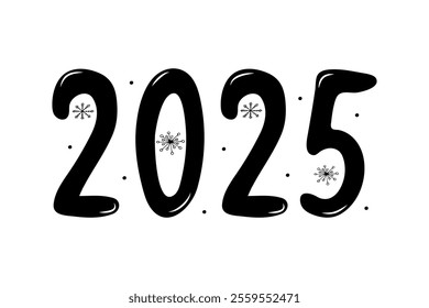 New Year 2025 inscription in doodle style. Minimalistic New Year 2025. Vector design template.