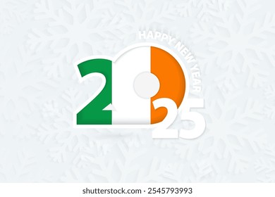 Nuevo año 2025 para Irlanda sobre fondo de copo de nieve. Saludo a Irlanda con el nuevo año 2025.