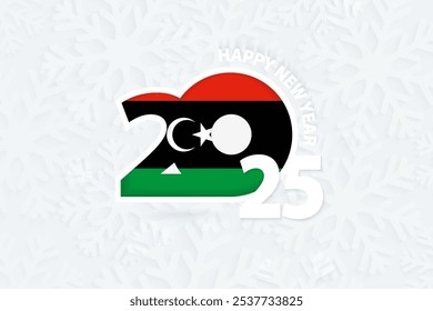 New Year 2025 for Libya on snowflake background. Greeting Libya with new 2025 year.