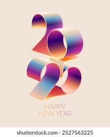 New year 2025. Light greeting card design with 3D thick numbers. Festive Christmas template.