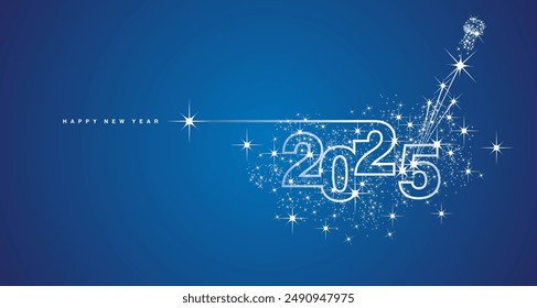 New Year 2025 line design sparkler firework champagne shining white blue vector