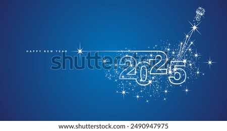 New Year 2025 line design sparkler firework champagne shining white blue vector