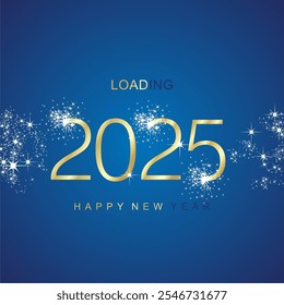 New Year 2025 loading gold numbers white sparkle firework blue vector greetings